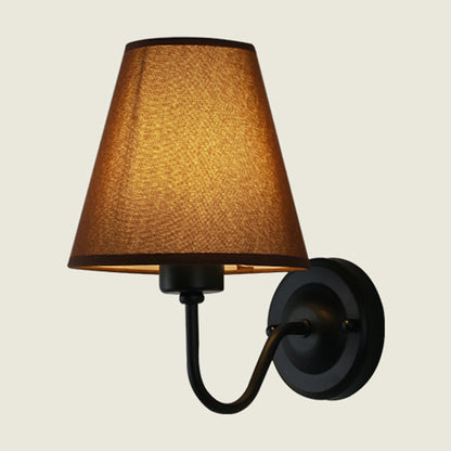Skanto | Black/Brown/Beige Wall Lamp Nordic 1-Light Fabric Wall Lighting with Curved Arm in Black/White