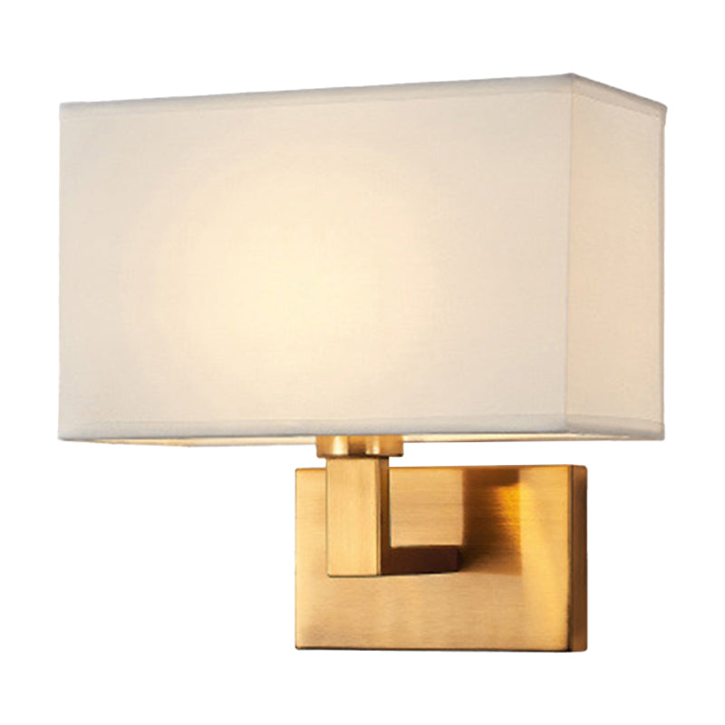 Postmodern Cube Fabric 1-Light Bedside Reading Wall Lamp in White/Beige/Brown with Black/Gold Arm | Karnz
