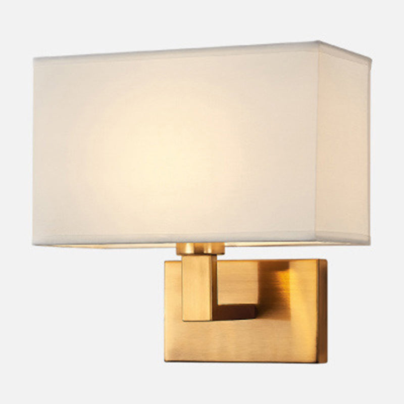 Postmodern Cube Fabric 1-Light Bedside Reading Wall Lamp in White/Beige/Brown with Black/Gold Arm | Karnz