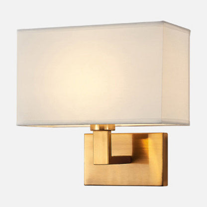 Postmodern Cube Fabric 1-Light Bedside Reading Wall Lamp in White/Beige/Brown with Black/Gold Arm | Karnz