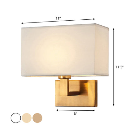 Postmodern Cube Fabric 1-Light Bedside Reading Wall Lamp in White/Beige/Brown with Black/Gold Arm | Karnz