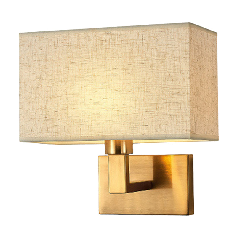 Postmodern Cube Fabric 1-Light Bedside Reading Wall Lamp in White/Beige/Brown with Black/Gold Arm | Karnz
