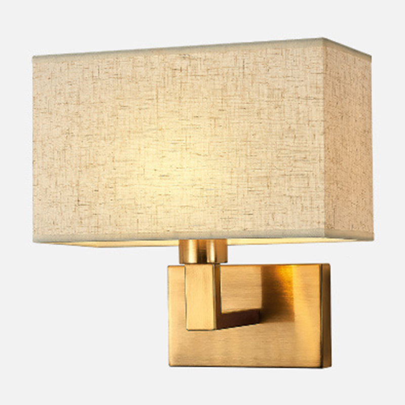 Postmodern Cube Fabric 1-Light Bedside Reading Wall Lamp in White/Beige/Brown with Black/Gold Arm | Karnz