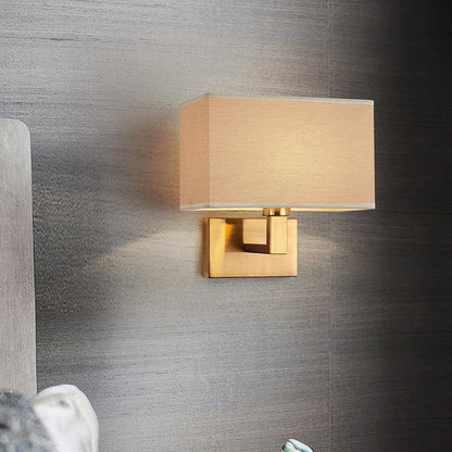 Postmodern Cube Fabric 1-Light Bedside Reading Wall Lamp in White/Beige/Brown with Black/Gold Arm | Karnz