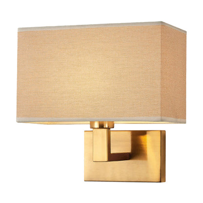 Postmodern Cube Fabric 1-Light Bedside Reading Wall Lamp in White/Beige/Brown with Black/Gold Arm | Karnz