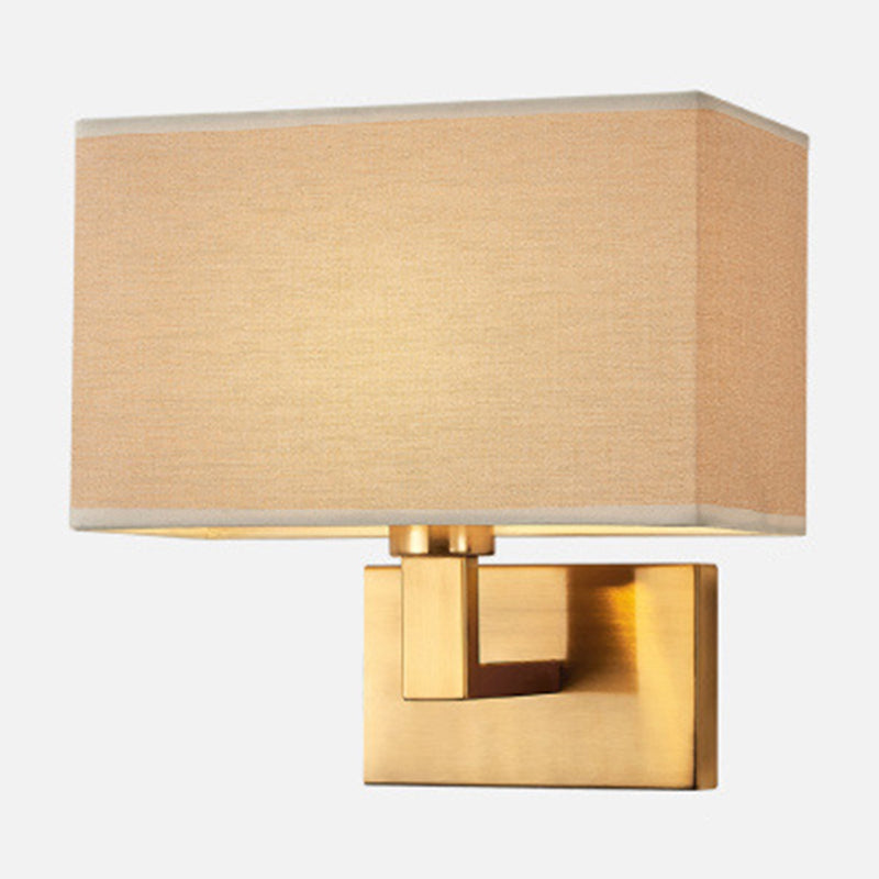 Postmodern Cube Fabric 1-Light Bedside Reading Wall Lamp in White/Beige/Brown with Black/Gold Arm | Karnz