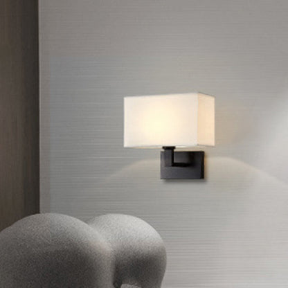 Postmodern Cube Fabric 1-Light Bedside Reading Wall Lamp in White/Beige/Brown with Black/Gold Arm | Karnz