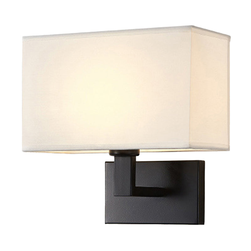 Postmodern Cube Fabric 1-Light Bedside Reading Wall Lamp in White/Beige/Brown with Black/Gold Arm | Karnz