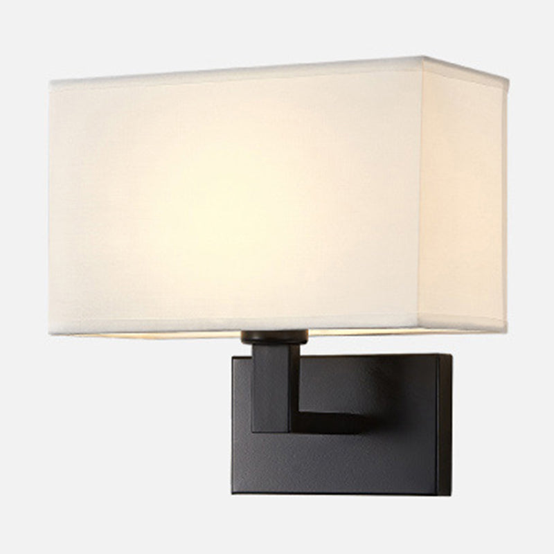 Postmodern Cube Fabric 1-Light Bedside Reading Wall Lamp in White/Beige/Brown with Black/Gold Arm | Karnz