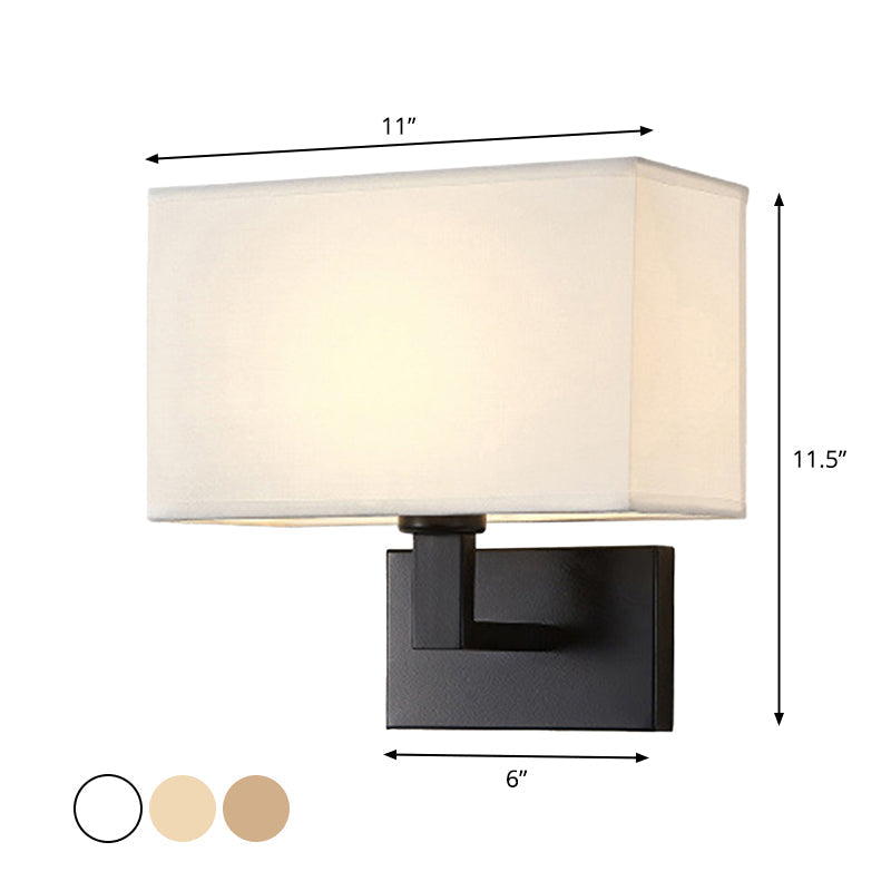 Postmodern Cube Fabric 1-Light Bedside Reading Wall Lamp in White/Beige/Brown with Black/Gold Arm | Karnz