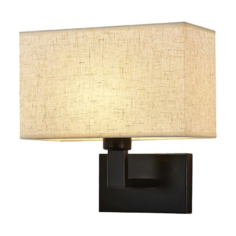 Postmodern Cube Fabric 1-Light Bedside Reading Wall Lamp in White/Beige/Brown with Black/Gold Arm | Karnz