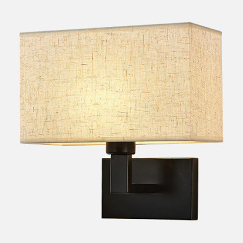 Postmodern Cube Fabric 1-Light Bedside Reading Wall Lamp in White/Beige/Brown with Black/Gold Arm | Karnz