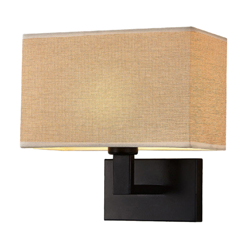 Postmodern Cube Fabric 1-Light Bedside Reading Wall Lamp in White/Beige/Brown with Black/Gold Arm | Karnz