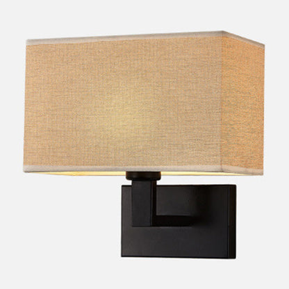Postmodern Cube Fabric 1-Light Bedside Reading Wall Lamp in White/Beige/Brown with Black/Gold Arm | Karnz