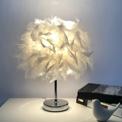 Round Feather Lamp - Decorative Table Lamp for Living Room, Bedside Table & Battery, Dimmable, Wireless | Karnz