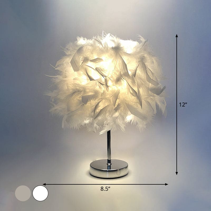 Round Feather Lamp - Decorative Table Lamp for Living Room, Bedside Table & Battery, Dimmable, Wireless | Karnz