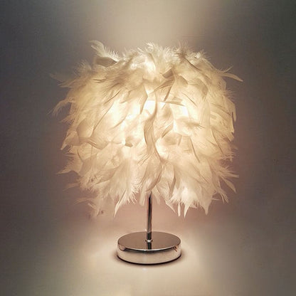 Round Feather Lamp - Decorative Table Lamp for Living Room, Bedside Table & Battery, Dimmable, Wireless | Karnz