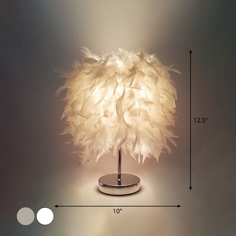 Round Feather Lamp - Decorative Table Lamp for Living Room, Bedside Table & Battery, Dimmable, Wireless | Karnz