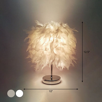 Round Feather Lamp - Decorative Table Lamp for Living Room, Bedside Table & Battery, Dimmable, Wireless | Karnz