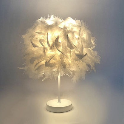 Round Feather Lamp - Decorative Table Lamp for Living Room, Bedside Table & Battery, Dimmable, Wireless | Karnz
