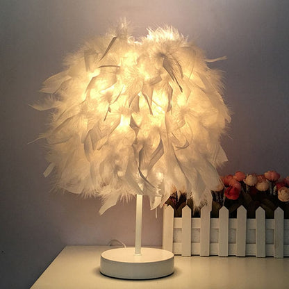 Round Feather Lamp - Decorative Table Lamp for Living Room, Bedside Table & Battery, Dimmable, Wireless | Karnz