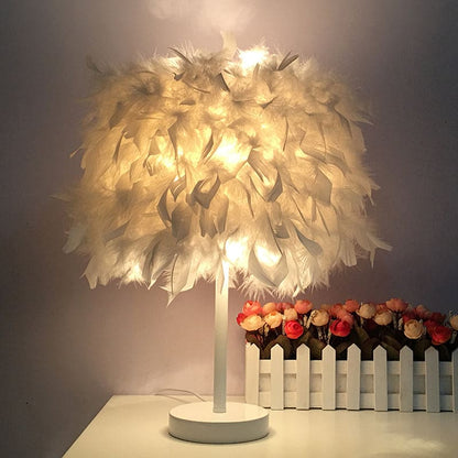 Round Feather Lamp - Decorative Table Lamp for Living Room, Bedside Table & Battery, Dimmable, Wireless | Karnz