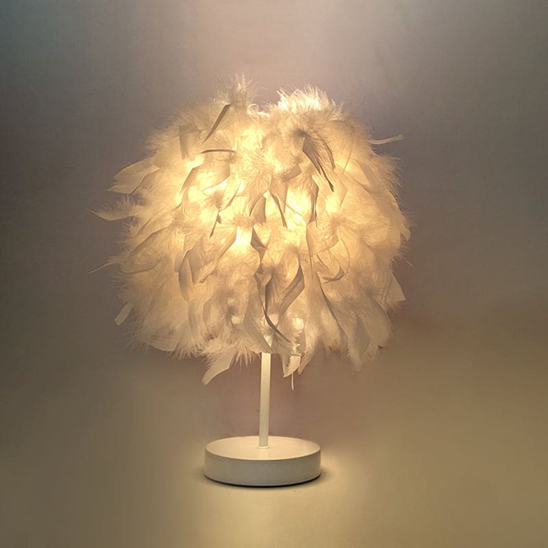 Round Feather Lamp - Decorative Table Lamp for Living Room, Bedside Table & Battery, Dimmable, Wireless | Karnz
