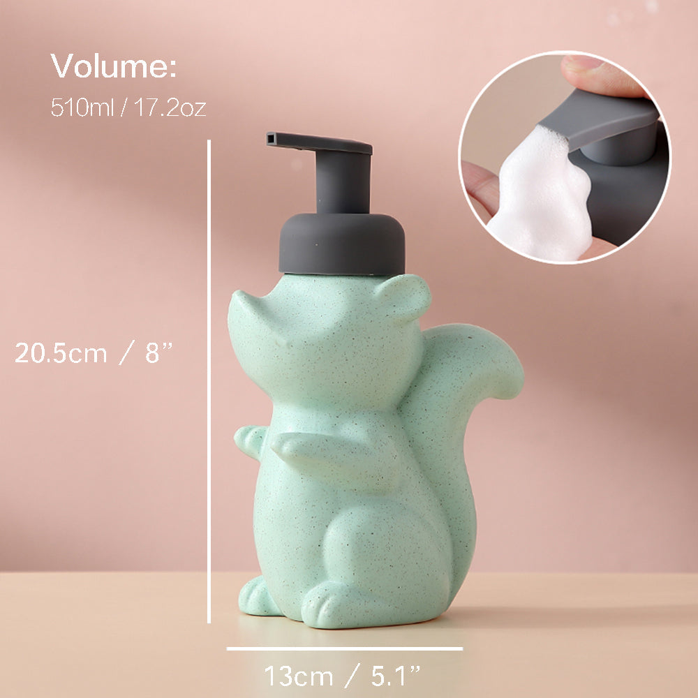Skanto | Ceramic Soap Dispenser, Squirrel Foam Pump Bathroom Bottle, Animal Design, Refillable Reusable Lotion Pump for Bath Kitchen, 510ml/17.2oz