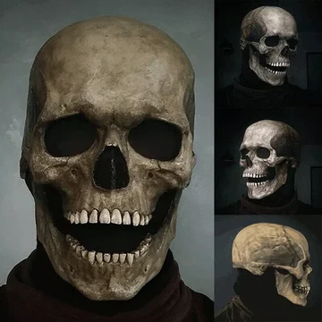 Skanto | Moving Jaw Realistic Full Head Skull Mask - Human Skeleton Mask for Halloween Party