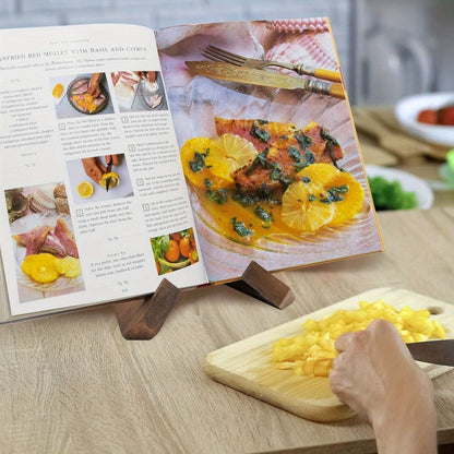 Skanto | Rustic Wood Cookbook Stand Adjustable Recipe Book Holder