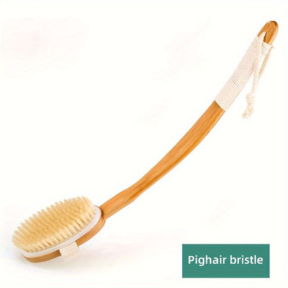 Boar Bristle Back Cleaning Sponge for the Shower - Long Wooden Handle Bath Sponge Brush, soft natural bristles for back cleaning
