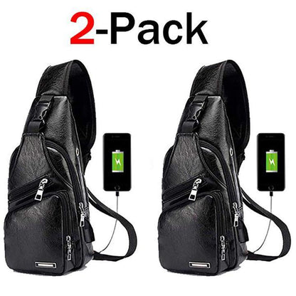 Kalsten | Large Men's Leather Bag Chest Backpack Waterproof Crossbody Bag with USB