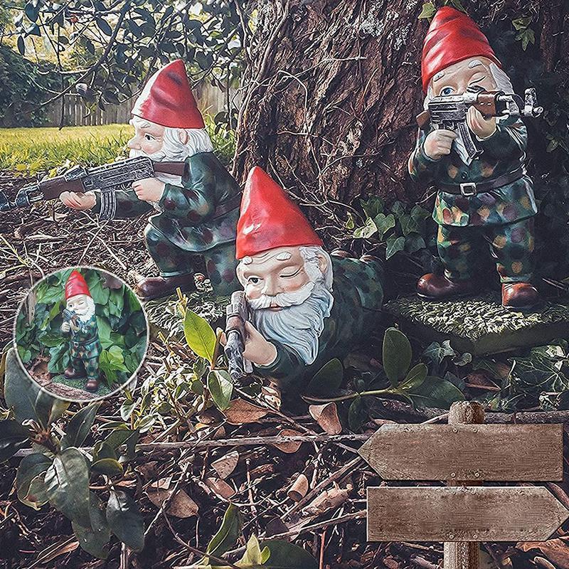 Military garden gnome with camouflage uniform