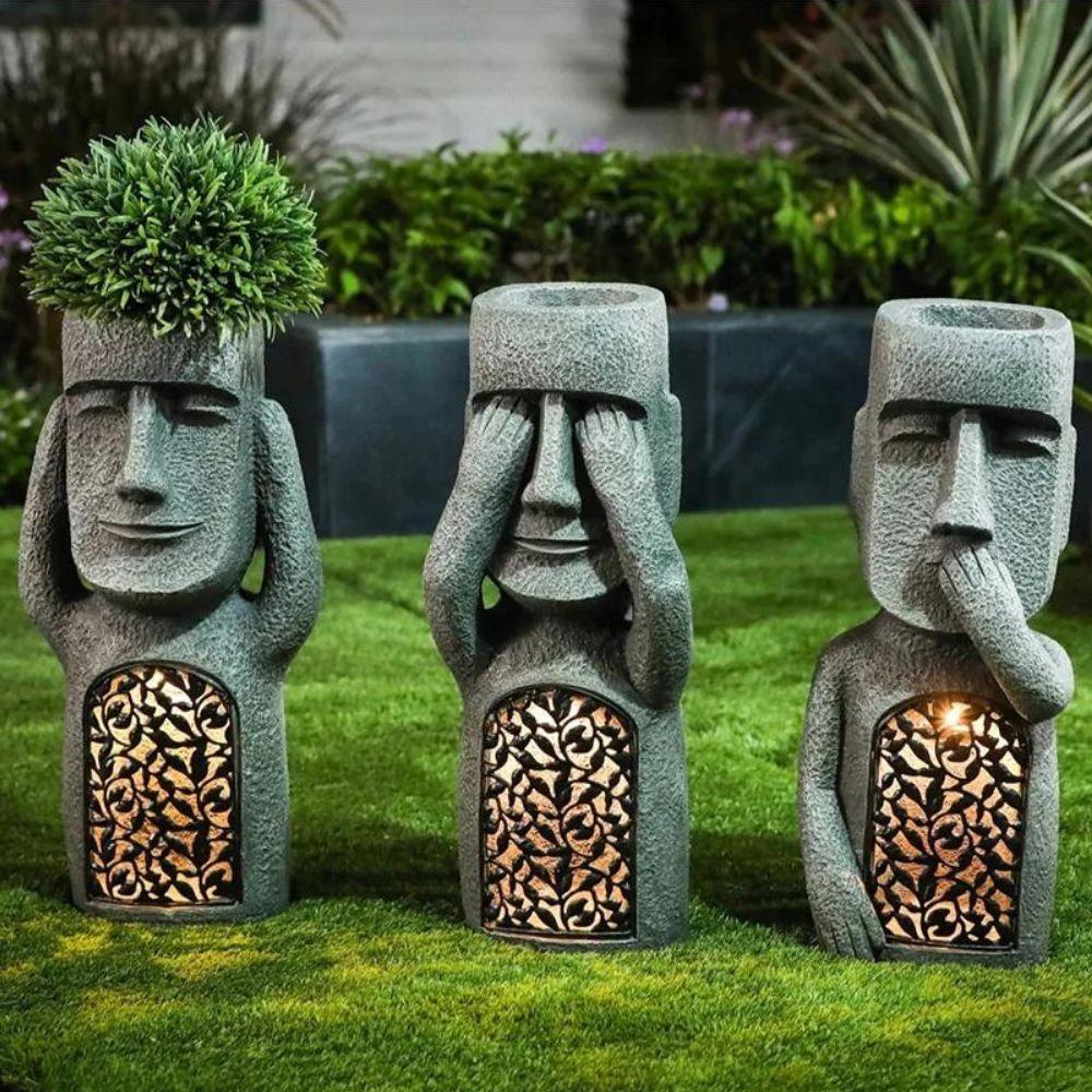 Flower pot with face & LED – Decoration for garden and balcony lighting | Bowlift