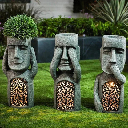 Flower pot with face & LED – Decoration for garden and balcony lighting | Bowlift