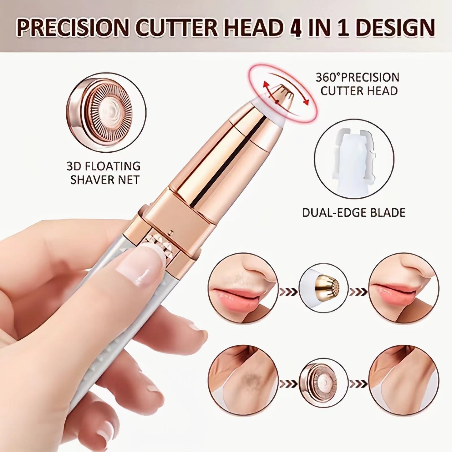 Skanto Skanto | 4-in-1 Electric Facial Razor for Women, Full Body Epilator Rechargeable Eyebrow Nose Bikini Zone Hair Clipper