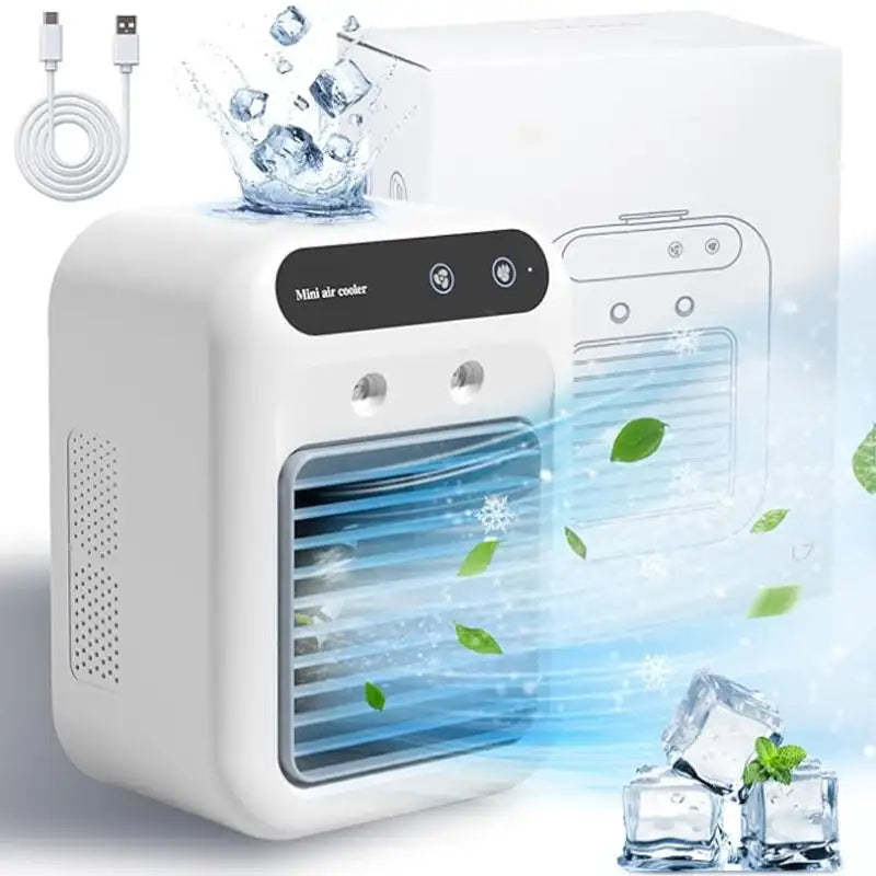 Compact portable air conditioner fan with USB charging | Karnz