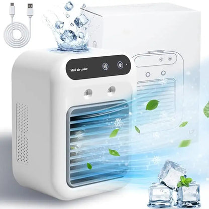 Compact portable air conditioner fan with USB charging | Karnz