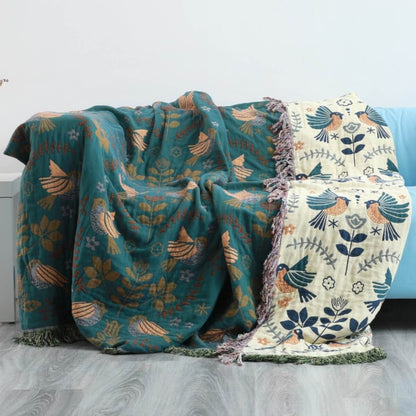 Skanto | Reversible Scandinavian Bird Throw Blanket