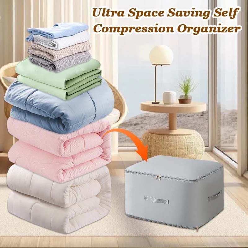 Extremely space-saving, self-compressing organizer