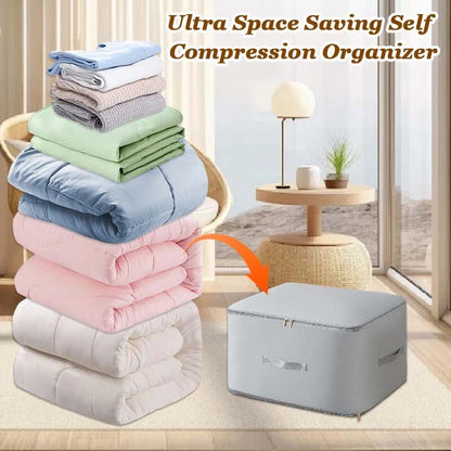 Extremely space-saving, self-compressing organizer