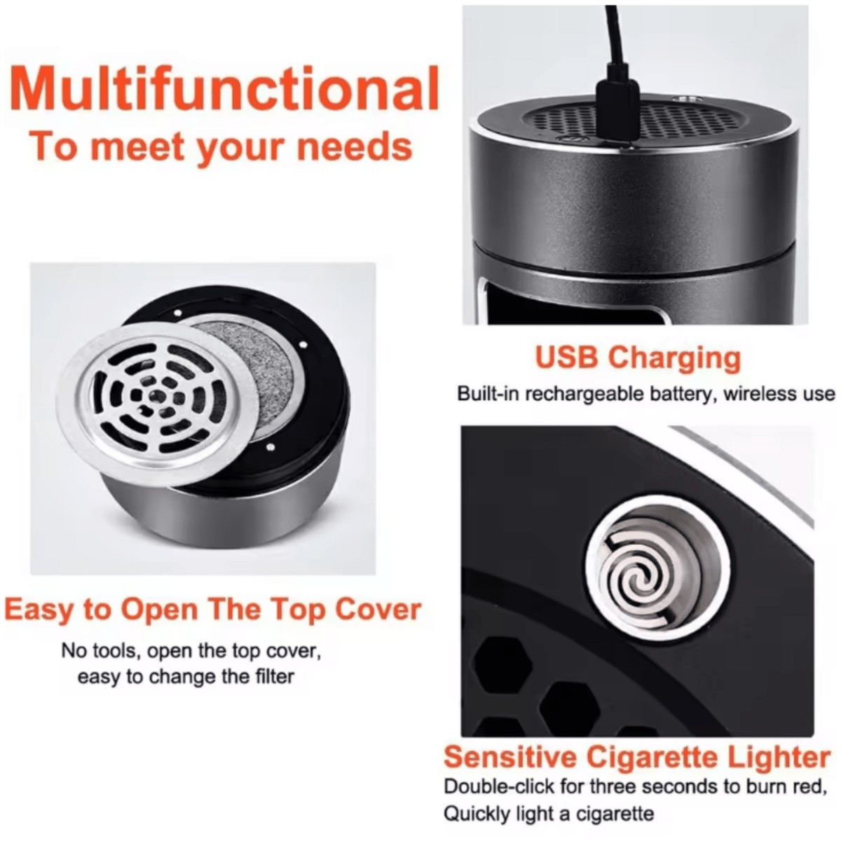BowLift | Portable Smokeless Ashtray with HEPA Filter & USB Battery