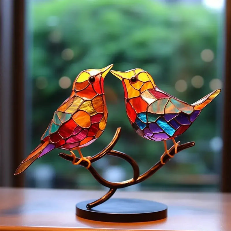 Birds on Branches Stained Acrylic Ornaments, Double Sided Multicolor Style | Bowlift