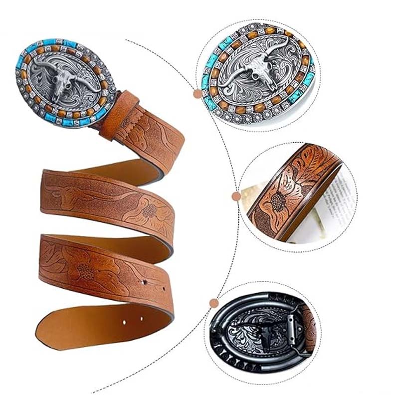 Skanto | Retro Punk Embossed Western Denim Belt
