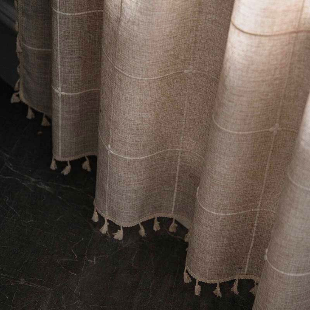 Skanto | Checkered Fringe Semi-Blackout Curtains – Boho Style Drapes