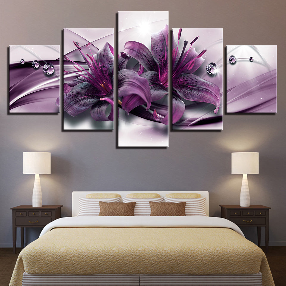 Profound Purple Lilies 5 Piece - Canvas Wall Art Painting | Bowlift