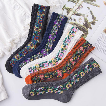 BowLift | Vintage socks with floral embroidery (5 pairs)
