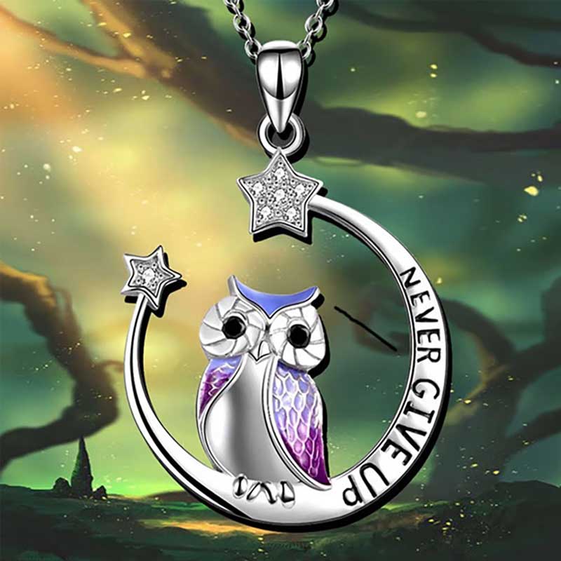 Never give up owl necklace
