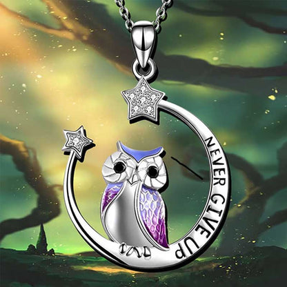 Never give up owl necklace