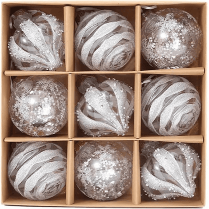 Skanto | GlansFeest Christmas Ornaments – Set of 9 Plastic Decorations with Snowflake and Ball Design
